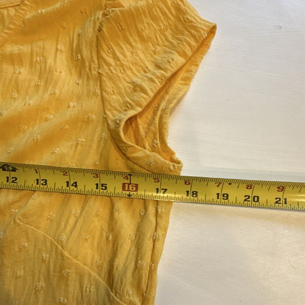 52seven Yellow Solid A-Line Dress Round Neck Cap Sleeve Ruffle Knee M - Picture 7 of 8